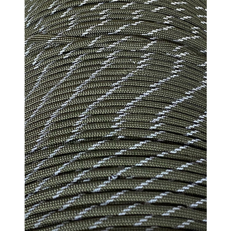 Genuine 550 Paracord - Black with Reflective Tracers - 50ft